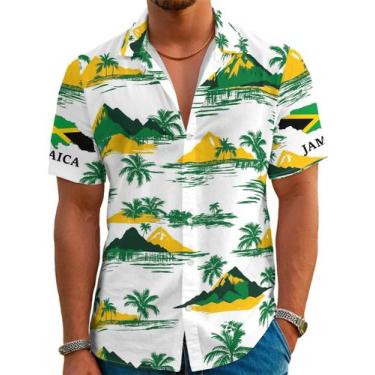 Imagem de Camisa masculina BJQ Jamaica Palm Trees Hawaiian Casual