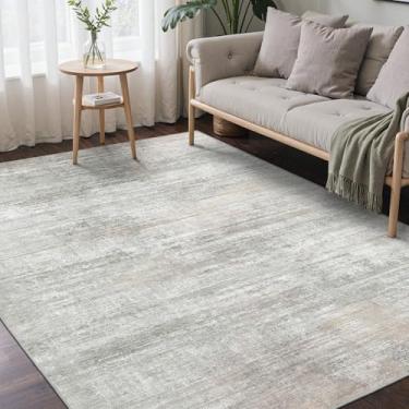Imagem de BEIMO Tapetes de área 20 x 25 cm para sala de estar, quarto, tapete abstrato moderno lavável à máquina, tapete grande macio de pelo baixo com suporte antiderrapante para sala de jantar, cinza claro