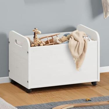 Imagem de IDIMEX Baú Brinquedos Organizador Rodinhas Madeira Benjamin Branco