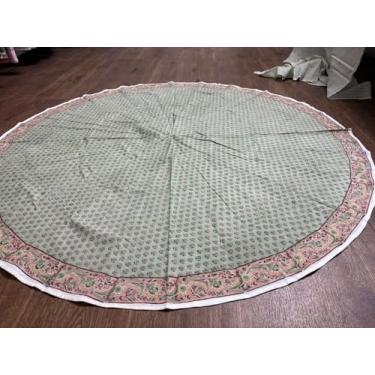 Imagem de Ridhi Toalha de mesa redonda – Impressão em bloco de mão, 100% algodão, reutilizável, verde pântano, capa de mesa de 285 cm, decoração para jantar, casa, festa, casamento, fazenda, outono, ação de