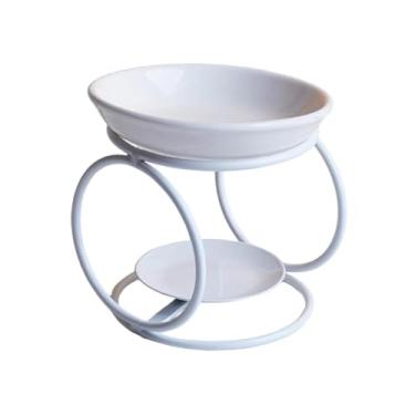 Imagem de Generic Queimador de óleo de cerâmica, queimador de cera derretida, decoração para casa, difusor de aromas, aquecedor de cera para forno, estrutura de metal, Branco