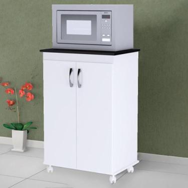 Imagem de Balcao Multiuso 2 Portas 59 Cm Vitoria Branco Preto Reajl Moveis Branc