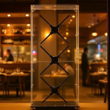 Imagem de Missyou Holograma 3D Capa protetora de acrílico com rodas para ventiladores de 46 cm, 52 cm, 56 cm, armário de exibição transparente para feiras comerciais, exposições, lojas de varejo, festas e