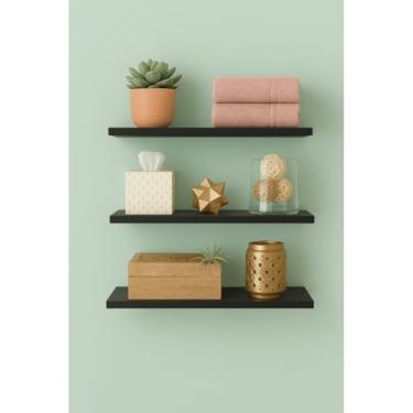 Imagem de Kit 3 Prateleiras 30cm x10x15mm Kit 3 Unidades Branco Preto Cinza Madeirado e Natural Nicho(Preto)
