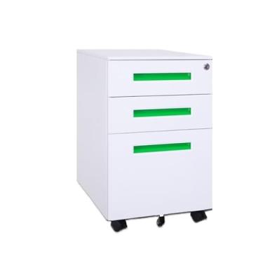 Imagem de Armário de Arquivos Armário de arquivo móvel aço colorido sob a mesa, armário armazenamento grosso com três gavetas e rodas(Green)