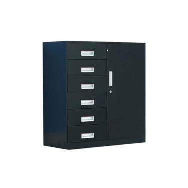 Imagem de Armário de Arquivos Armário de 6 gavetas armazenamento multifuncional doméstico Organizador arquivo dados metal escritório(Preto)