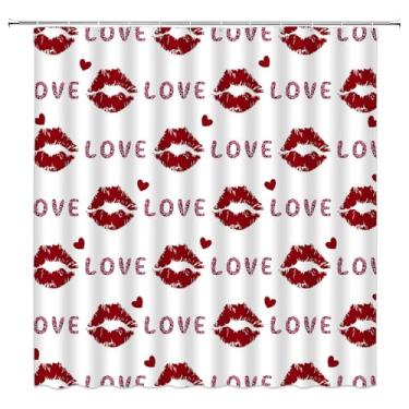 Imagem de Sunhe Cortina de chuveiro com lábios dos namorados, vermelho, moderno, moderno, mulher, batom, beijo, romântico, coração, sinal de amor, 177,8 cm L x 170 A, cortina de decoração de banheiro com