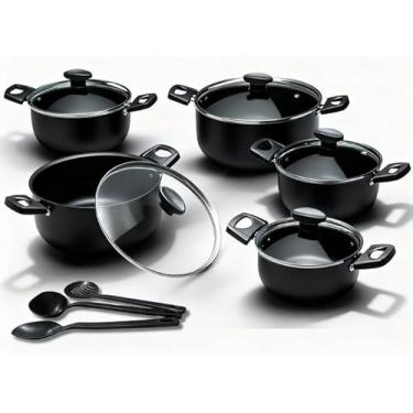 Imagem de Conjunto Jogo Panela Teflon Antiaderente Tampa Vidro Inmetro