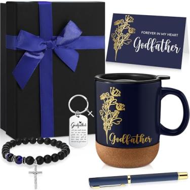 Imagem de LemonRoad Conjunto de 7 peças de presente de pedido de padrinho Forever in My Heart caixa de presente caneca chaveiro pulseira caneta cartão para Deus Pai do afilhado batismo lembrancinhas de festa de