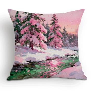 Imagem de Capa de almofada de Natal, capa de almofada de floresta, presentes de Natal, fronha de Natal para sofá cama, capa de almofada de casa de fazenda de Natal, decoração de casa 45 x 45 polegadas (A556)