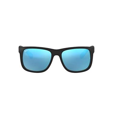 Imagem de Óculos de Sol Ray-Ban RB4165 Justin Retangulares, Borracha Preto/Azul Flash, 55 mm