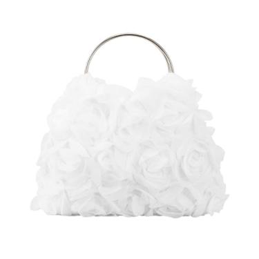 Imagem de Bolsa feminina para noite, elegante bolsa com alça superior de rosas, vintage de renda floral para casamento, festa de formatura, coquetel, Branco