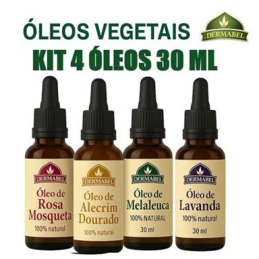 Imagem de Kit 4 Óleos Melaleuca, Alecrim, Rosa Mosqueta e Lavanda 100% Naturais.