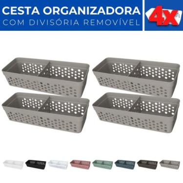 Imagem de Kit 4 Cesto Organizador Rattan c/ Divisória Removível 23x8 - Usual Uti