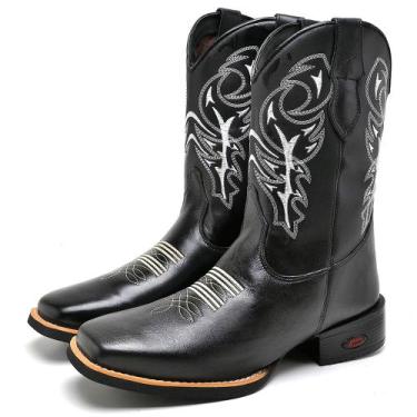 Imagem de Bota Texana Couro Krn Shoes Com Salto Quadrado Costura Reforçada Sola 