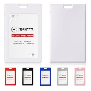 Imagem de SOPHIYAYA Pacote com 12 porta-crachás deslizantes – capa vertical de plástico rígido protege cartões de crédito para escritório, fábrica, professores, estudantes (branco)