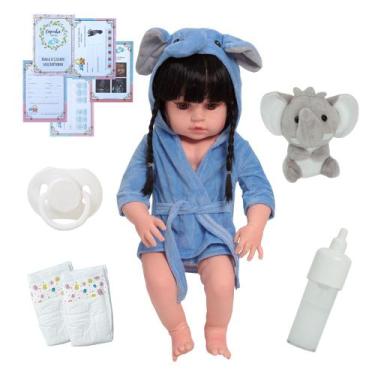 Imagem de Boneca Reborn Bebê Realista Linda Roupão Com Kit Acessórios - Cegonha 