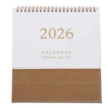 Imagem de DIYEAH Calendário de Mesa 2026, Planejador Mensal de Mesa Com Design Flip para Casa, Escritório E, Organizador de Agenda Pessoal Pequeno (couro Bovino Branco)