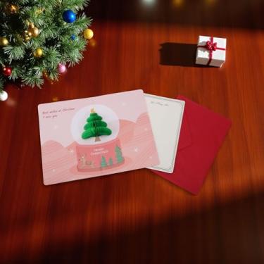 Imagem de 1 conjunto de cartão de felicitações de Natal bola de cristal de Natal com papel envelope rosa verde 16 x 10 cm