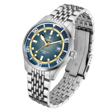 Imagem de CADISEN Relógio masculino automático, mecânico, à prova d'água, pulseira de aço inoxidável, relógio de pulso, Azul