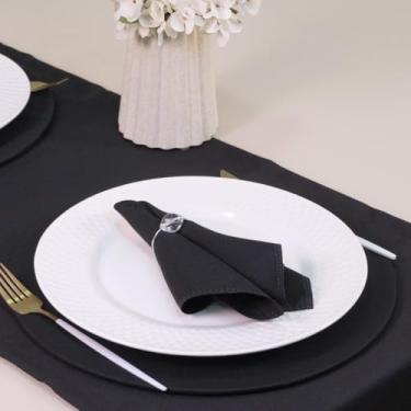 Imagem de Kit Mesa Posta, 7 Peças para 2 Lugares, Caminho de Mesa, Sousplat MDF com Capa, Guardanapo Tecido, Anel Cristalino (Preto e Prata)