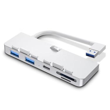 Imagem de Hub USB 3.0, Tipo-C+USB3.0 * Adaptador 2+SD/TF 5 em 1 para iMac, velocidade de transferência de 50 Gbps, leitor de cartão SD/TF, compatível com vários sistemas sem driver