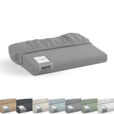 Imagem de Econest living Lençol King 100% algodão egípcio apenas 800 fios, macio, durável, refrescante, bolso profundo de 40,6 cm, qualidade de hotel de luxo, cinza claro