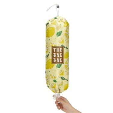 Imagem de IHopes+ Suporte de saco de plástico, organizador de sacolas de compras estilo country reutilizável e lavável, para decoração de cozinha doméstica, viagem, acampamento, use 1 pacote, padrão de limão