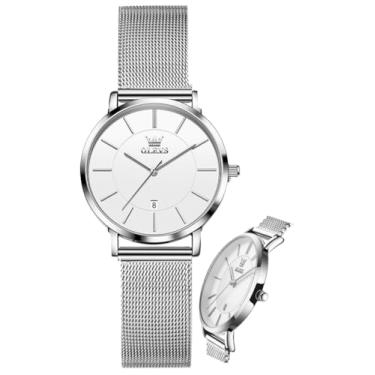 Imagem de OLEVS Relógios femininos para mulheres, relógio de pulso feminino, pulseira de couro, impermeável, fino, minimalista, casual, vestido simples, quartzo analógico com calendário de data, Relógio com