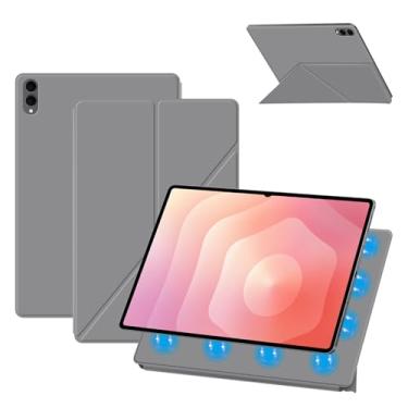 Imagem de Capa para Samsung Galaxy Tab S11 Ultra de 14,7 polegadas, capa KONXISA com suporte de múltiplas dobras, couro PU premium e capa de adsorção magnética, resistente a arranhões e à prova de choque, cinza