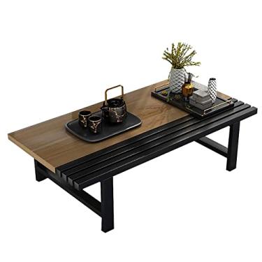 Imagem de Mesa de café baixa de madeira para sentar no chão, mesa de jantar rústica Kotatsu com tampo de tatame (natureza 80 x 50 x 30 cm)