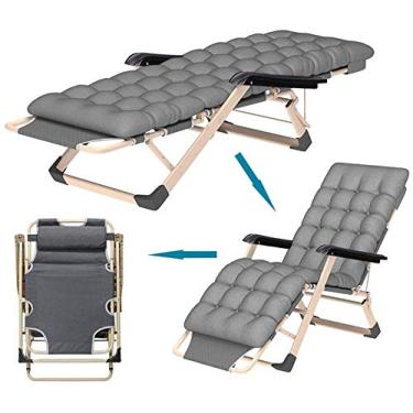 Imagem de Espreguiçadeira de jardim, cadeira dobrável, espreguiçadeira, portátil, com almofada de algodão grosso, gravidade zero, dobrável, reclinável, cadeira de convés de tecido Oxford, cadeira