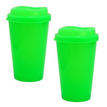 Imagem de Kit 2 Copos Mug Verde Neon 320Ml Plástico Premium - Bb Store