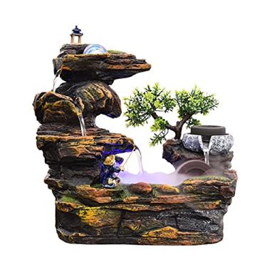 Imagem de Fontes decorativas fonte de mesa interior pequeno jardim ornamental mesa montanha cascata cachoeiras com bola rolante roda d'água para presente e decoração artesanato presentes (cor: A)