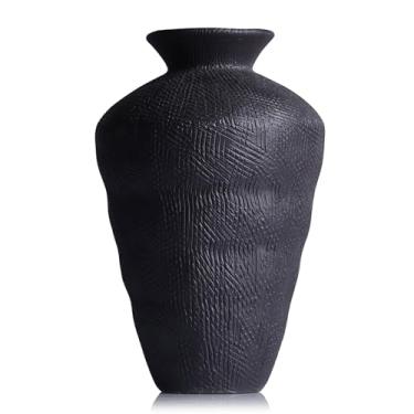 Imagem de Vaso vintage enferrujado Wabi Sabi Decor – Vaso rústico Wabi Sabi para mesa central, vasos de flores de pedra de cerâmica para decoração de casa, mesa, sala de estar, quarto, banheiro, cozinha (preto)