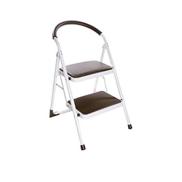 Imagem de Escadas dobráveis com 2 degraus de metal degrau 150 kg Capacidade Escadotes dobráveis com aderência e apoio de pé grande ângulo reto para escada resistente em casa (cor: marrom) (azul)
