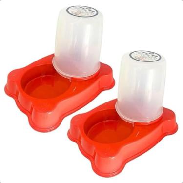Imagem de Kit Comedouro Bebedouro Para Cães e Gatos Dupla Função 1,35 kg Ração/1,5 Litros (02 UNIDADES - LIGHT VERMELHO)