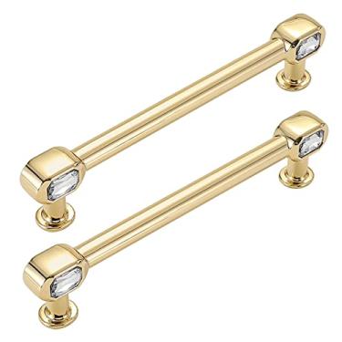 Imagem de ZDJZMGZ 2 peças de puxadores sólidos de armários de cozinha, puxadores de porta de armário dourados, puxador de móveis de gaveta de cômoda de diamante para armários, quarto, guarda-roupa, distância do