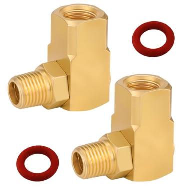 Imagem de Pacote com 2 juntas giratórias de latão NPT de 1/10.2 cm, cotovelo de 90° para carretel de mangueira de ar, rosca fêmea × macho, pressão máxima de 5000 PSI, compatível com enrolador lateral 50310