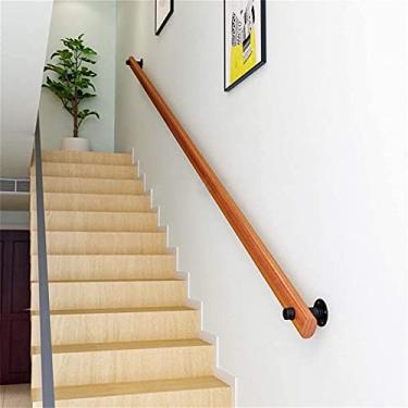 Imagem de Corrimão profissional de madeira antiderrapante com suporte de ferro forjado, haste de suporte de corredor interna para casa montada na parede para idosos (1 pés-6 m) (tamanho: 4 m)
