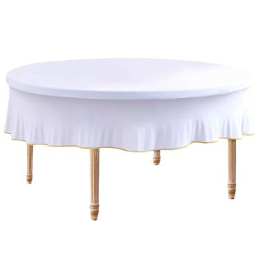Imagem de Toalha de mesa – Toalha de mesa circular com borda dourada, toalhas de mesa à prova de derramamento, decoração de jardim para casa, cozinha, café, restaurante