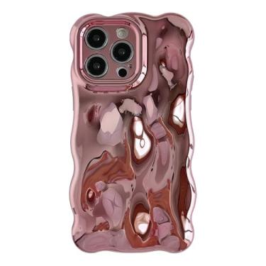 Imagem de Caseative Water Ripple Wave Meteorite Bubble Pattern cromado galvanizado cor doce macio compatível com capa para iPhone (Eletro ouro rosa, iPhone 14 Pro Max)