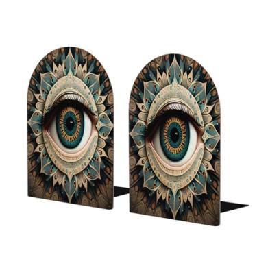 Imagem de Mandala Olho turco abstrato grande suporte de livros de madeira decorativo antiderrapante resistente terminais de livro para mesa de escritório em casa biblioteca de estudo escolar divisórias de