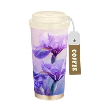 Imagem de SEHANY Caneca de viagem borboleta e flores de 482 ml Copos de café reutilizáveis revestidos de cerâmica com tampa à prova de vazamento, parede dupla, isolamento a vácuo, copo de café de aço inoxidável