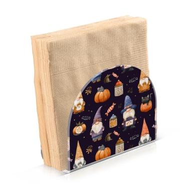 Imagem de ATTX Porta-guardanapos de acrílico de Halloween com design de potes de doces de gnomos fofos - organizador de mesa decorativo para cozinha, restaurante, decoração de férias de casa #374