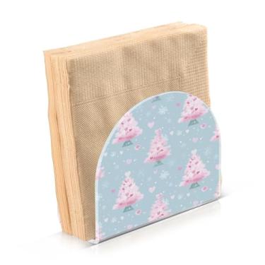 Imagem de Blueangle Pacote com 2 porta-guardanapos de árvore de Natal rosa - decoração de mesa de acrílico à prova de vento para cozinha e casa, dispensador de lenços de férias com porta-guardanapos verticais