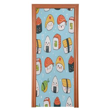 Imagem de ATTX Capa de porta frontal Kawaii Sushi - Decoração de férias de tecido elástico lavável para festas, casa, decoração de porta da frente, 32 x 79 polegadas (160)