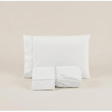 Imagem de Jogo de Lençol Queen Versatile Ponto Palito – 3 Peças (Lençol Elástico Altura 35cm + 2 Fronhas) – Micropercal 300 Fios Toque de Seda (Branco)