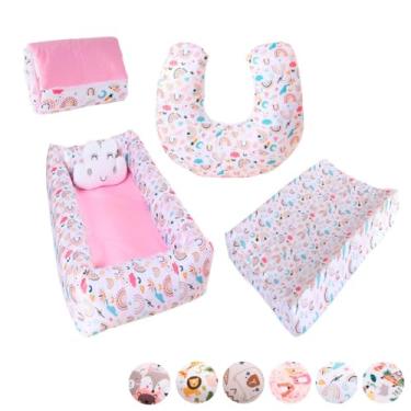Imagem de Kit Ninho Redutor Quadrado + Almofada de Amamentação Sublimada + Trocador Anatômico + Trocador Portátil Menino e Menina(ARCO-ÍRIS)