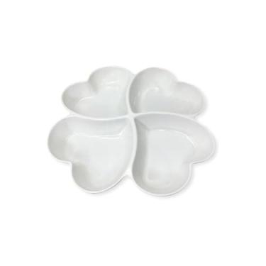 Imagem de Petisqueira 4 Divisórias, Formato de Coração, 27cm, Melamina, Branco, para Salgados e Aperitivos